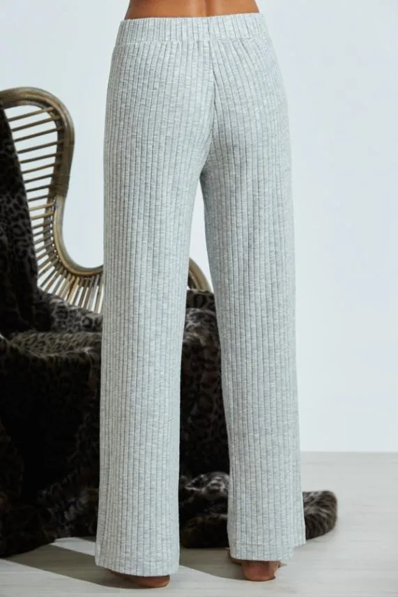 Sosandar Light Grey Knitted Rib Wide Leg Loungewear Trousers Light Grey Women Loungewear