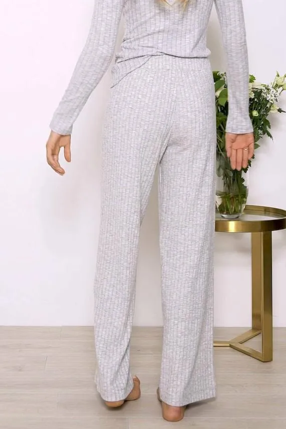 Sosandar Light Grey Knitted Rib Wide Leg Loungewear Trousers Light Grey Women Loungewear