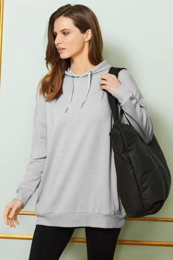 Sosandar Light Grey Longline Hooded Top With Pockets Light Grey Women Loungewear Sosandar Light Grey Longline Hooded Top With Pockets Light Grey Women Loungewear