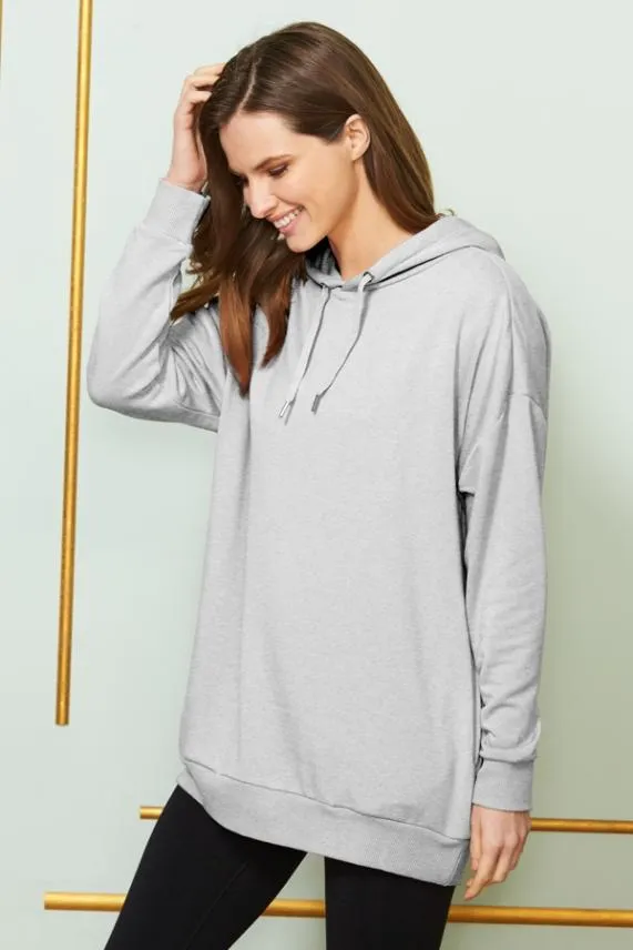 Sosandar Light Grey Longline Hooded Top With Pockets Light Grey Women Loungewear