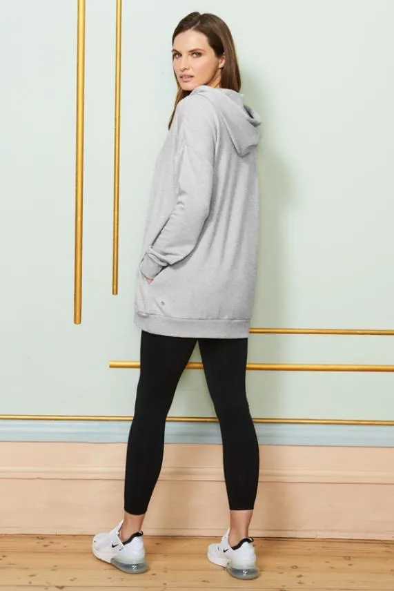 Sosandar Light Grey Longline Hooded Top With Pockets Light Grey Women Loungewear