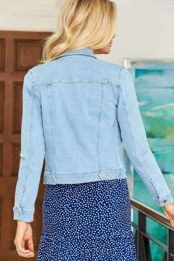 Sosandar Light Wash Blue Denim Jacket Blue Women Jackets and Coats