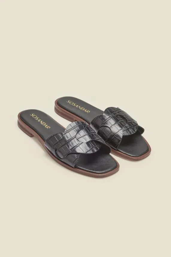 Sosandar Lyla Black Leather Twist Square Toe Flat Sandal Black Women Sandals and Flip Flops Sosandar Lyla Black Leather Twist Square Toe Flat Sandal Black Women Sandals and Flip Flops