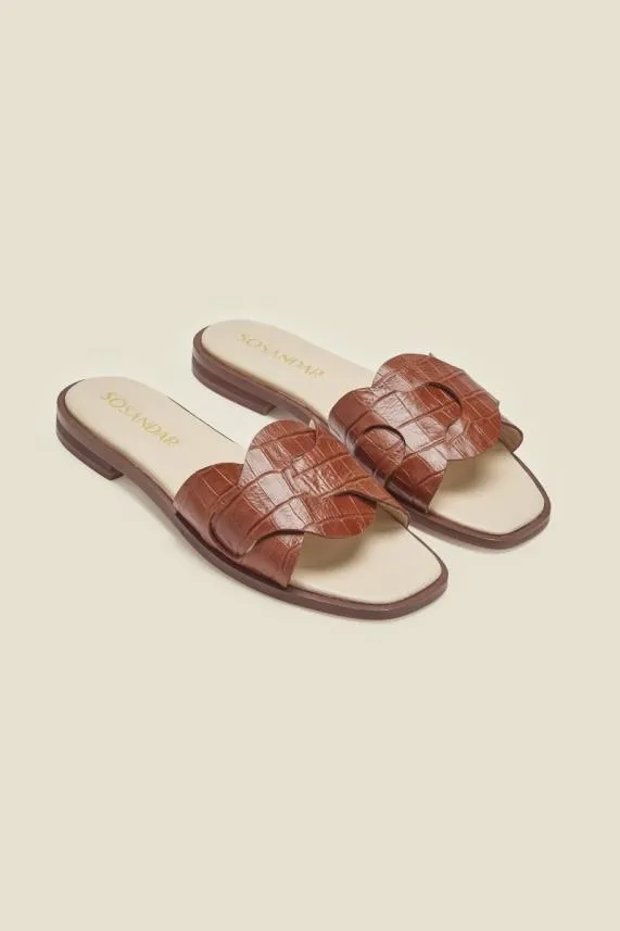 Sosandar Lyla Tan Leather Twist Square Toe Flat Sandal Women Sandals and Flip Flops Sosandar Lyla Tan Leather Twist Square Toe Flat Sandal Women Sandals and Flip Flops