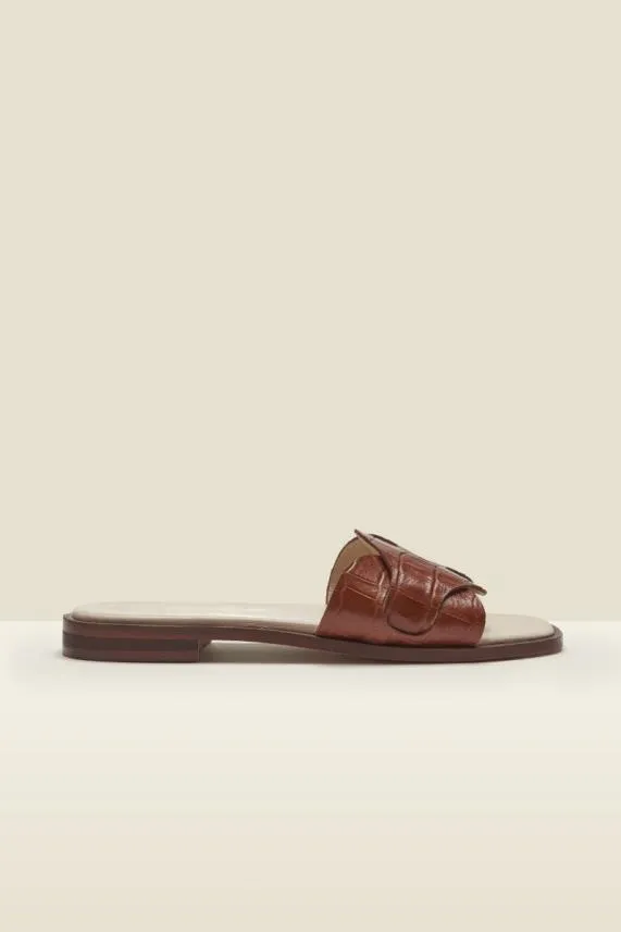 Sosandar Lyla Tan Leather Twist Square Toe Flat Sandal Women Sandals and Flip Flops