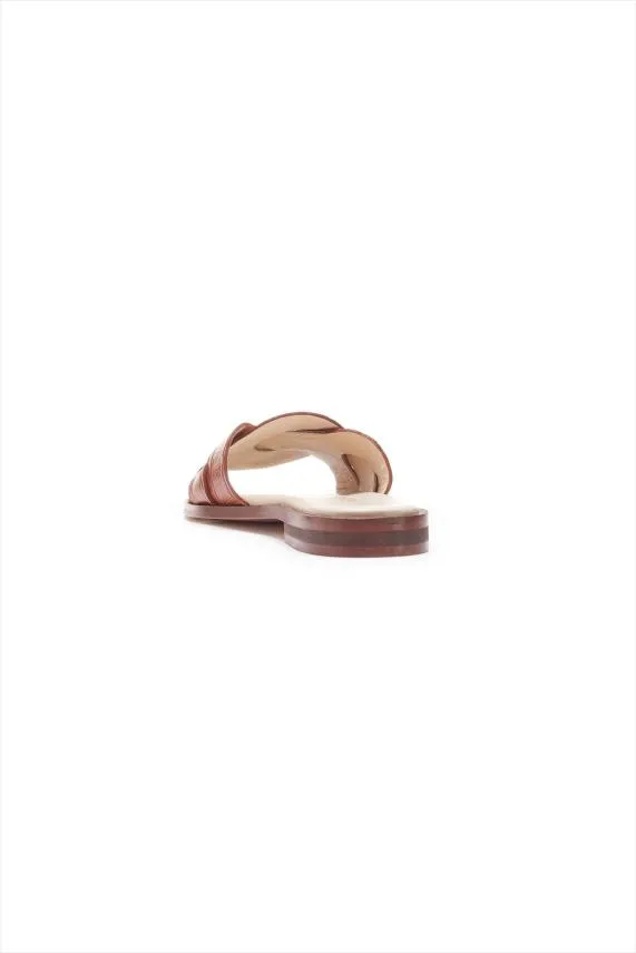 Sosandar Lyla Tan Leather Twist Square Toe Flat Sandal Women Sandals and Flip Flops