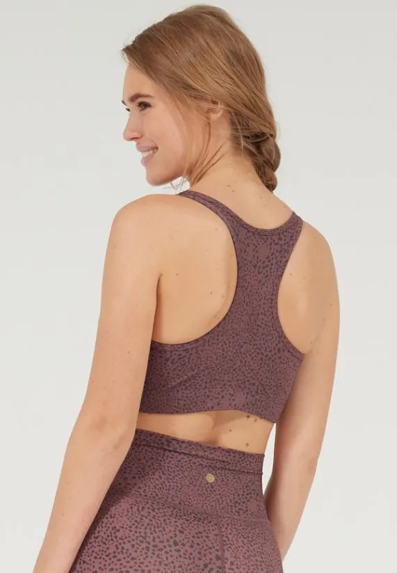 Sosandar Mauve and Grey Spot Print Racerback Sports Bra Mauve Grey Women Activewear