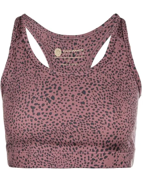 Sosandar Mauve and Grey Spot Print Racerback Sports Bra Mauve Grey Women Activewear