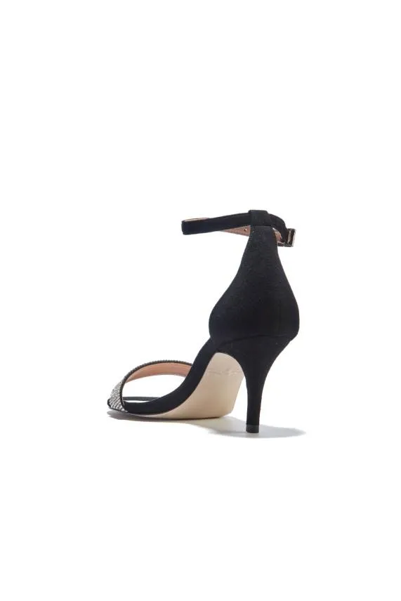Sosandar Mia Black Suede Jewel Detail Sandal Black Women Sandals and Flip Flops