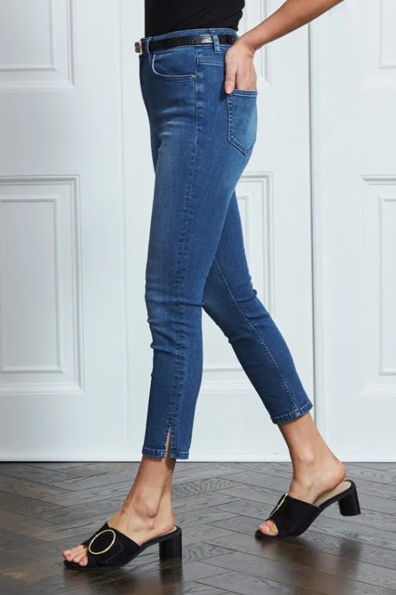 Sosandar Mid Blue Cropped Skinny Jeans Mid Blue Women Jeans and Jeggings