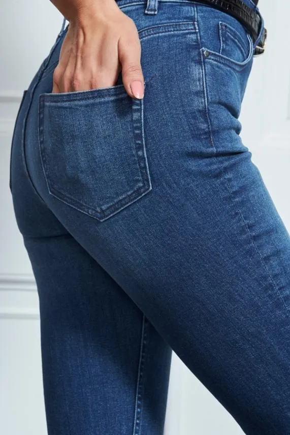 Sosandar Mid Blue Cropped Skinny Jeans Mid Blue Women Jeans and Jeggings