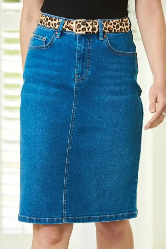 Sosandar Mid Blue Midi Denim Skirt Mid Blue Women Skirts