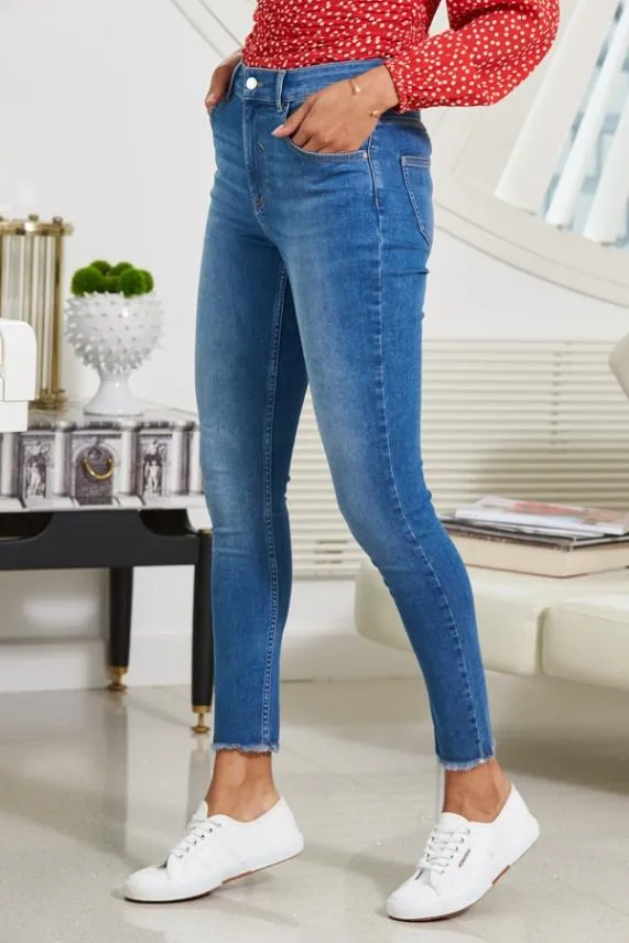 Sosandar Mid Blue Raw Hem Perfect Skinny Jeans Mid Blue Women Jeans and Jeggings Sosandar Mid Blue Raw Hem Perfect Skinny Jeans Mid Blue Women Jeans and Jeggings