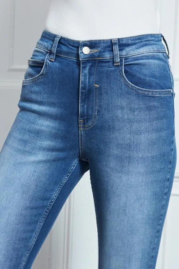 Sosandar Mid Blue Raw Hem Perfect Skinny Jeans Mid Blue Women Jeans and Jeggings