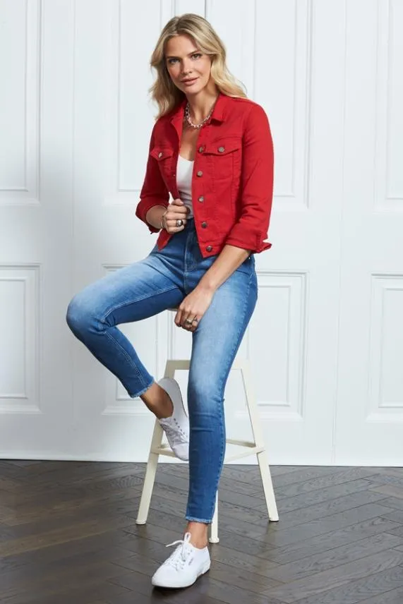 Sosandar Mid Blue Raw Hem Perfect Skinny Jeans Mid Blue Women Jeans and Jeggings