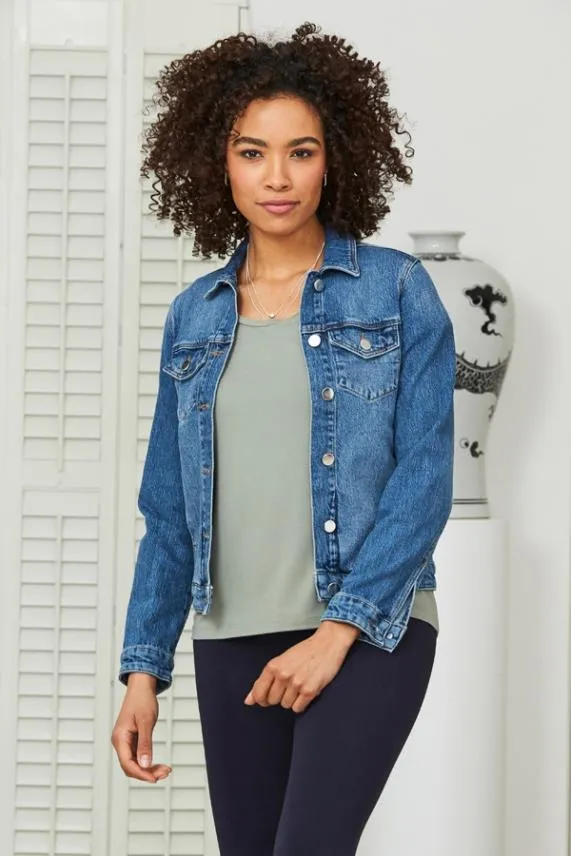 Sosandar Mid Blue Relaxed Fit Denim Jacket Mid Blue Women Jackets and Coats