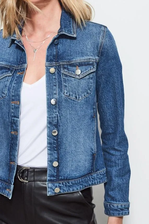 Sosandar Mid Blue Relaxed Fit Denim Jacket Mid Blue Women Jackets and Coats