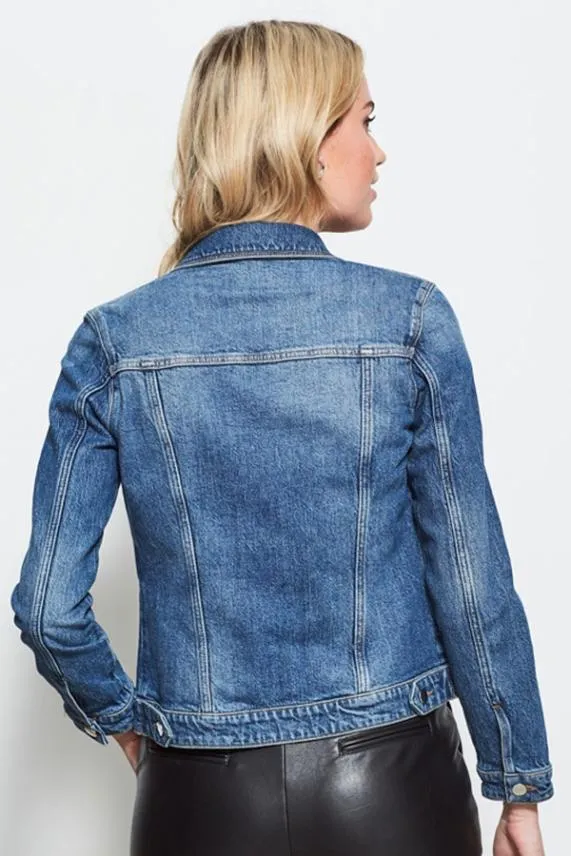 Sosandar Mid Blue Relaxed Fit Denim Jacket Mid Blue Women Jackets and Coats