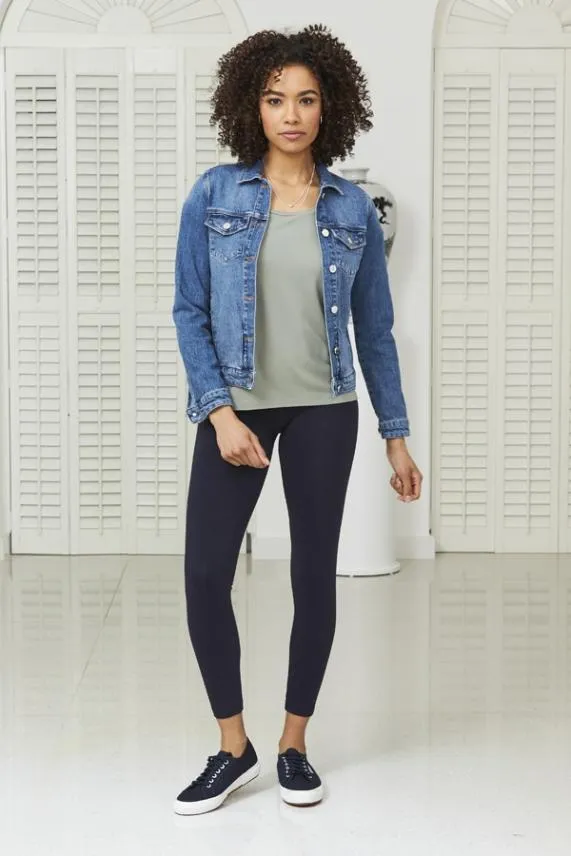 Sosandar Mid Blue Relaxed Fit Denim Jacket Mid Blue Women Jackets and Coats