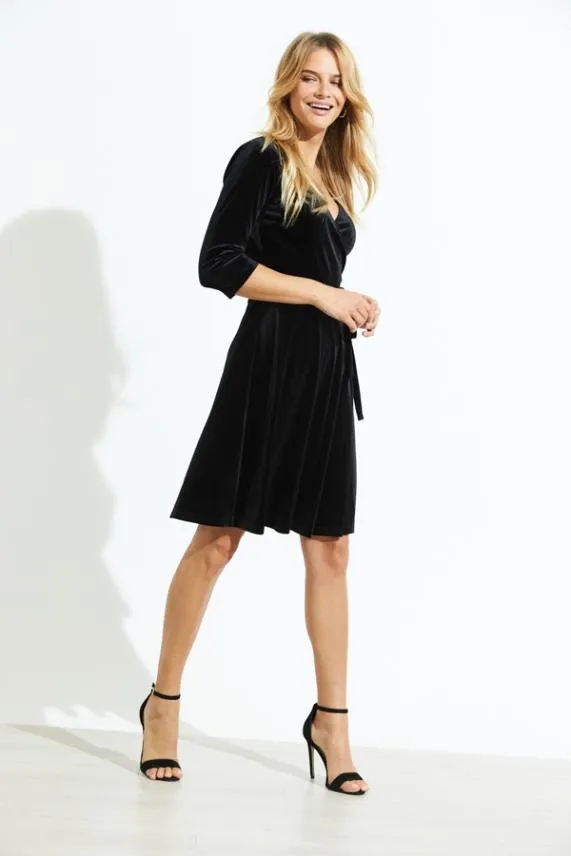 Sosandar Midnight Black Luxe Velvet Relaxed Fit Wrap Dress Black Women Dresses