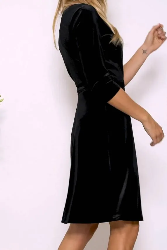 Sosandar Midnight Black Luxe Velvet Relaxed Fit Wrap Dress Black Women Dresses