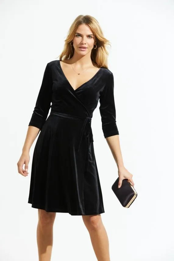 Sosandar Midnight Black Luxe Velvet Relaxed Fit Wrap Dress Black Women Dresses