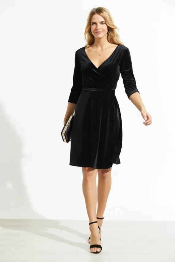 Sosandar Midnight Black Luxe Velvet Relaxed Fit Wrap Dress Black Women Dresses