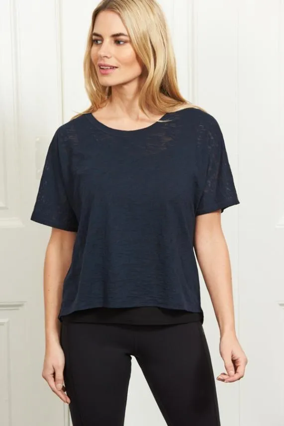 Sosandar Midnight Blue Open Back Namaste T Shirt Blue Women Loungewear