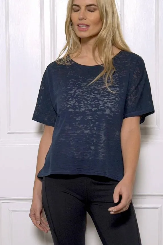 Sosandar Midnight Blue Open Back Namaste T Shirt Blue Women Loungewear