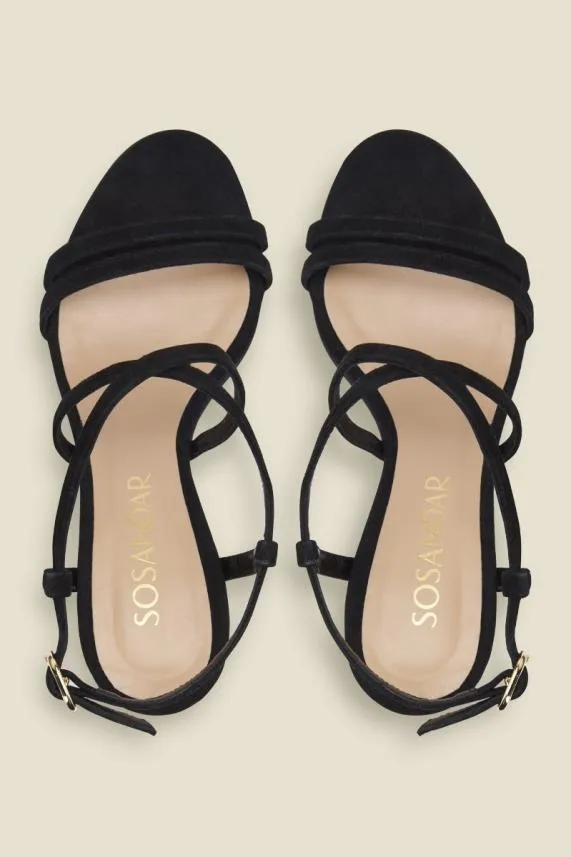 Sosandar Millie Black Suede Strappy Sandal Black Women Sandals and Flip Flops