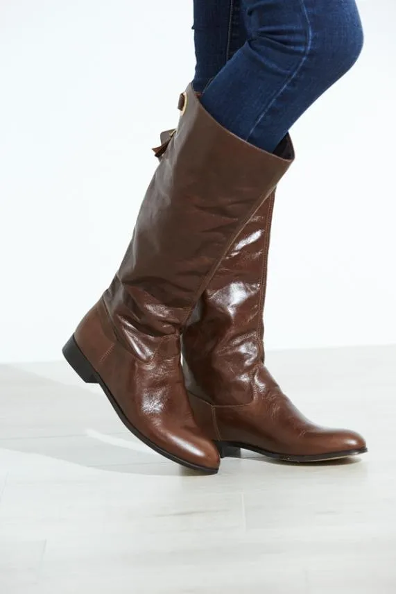 Sosandar Mimi Brown Loop Back Flat Leather Boot Brown Women Boots