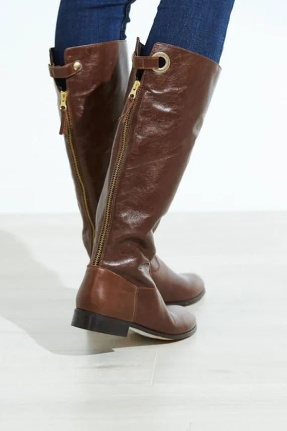 Sosandar Mimi Brown Loop Back Flat Leather Boot Brown Women Boots