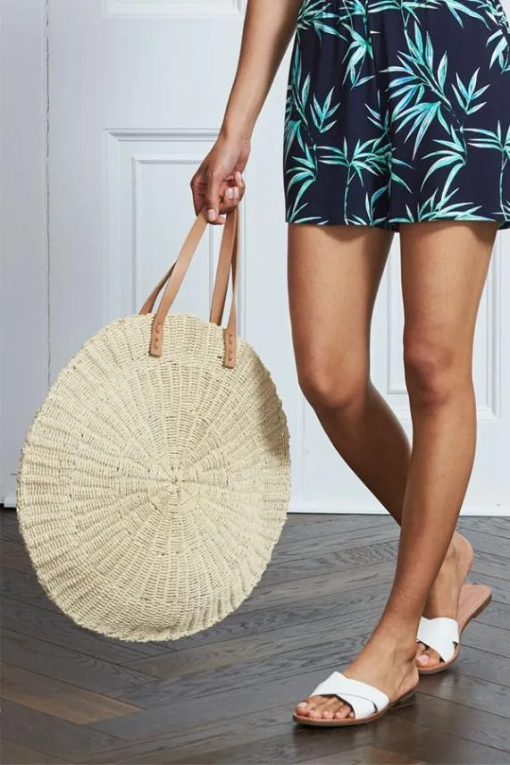 Sosandar Natural Large Round Woven Bag Women Bags and Belts
