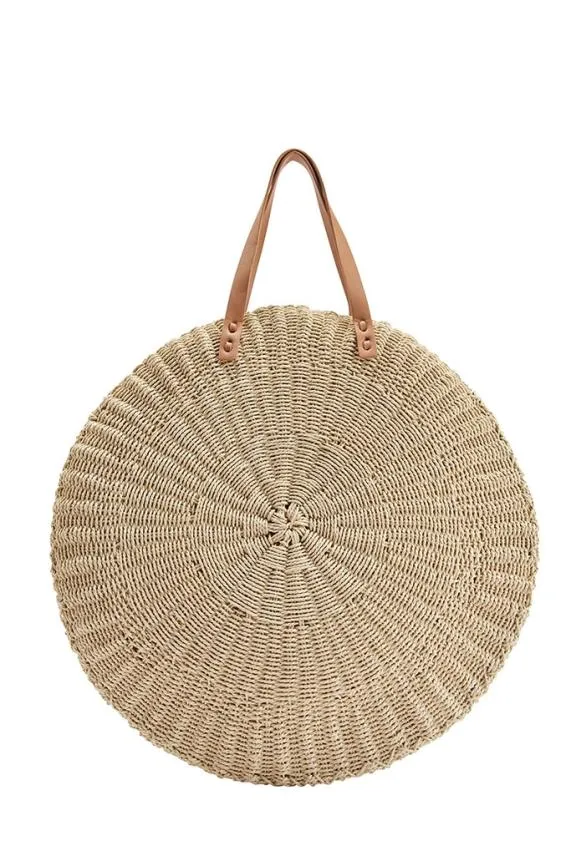 Sosandar Natural Large Round Woven Bag Women Bags and Belts