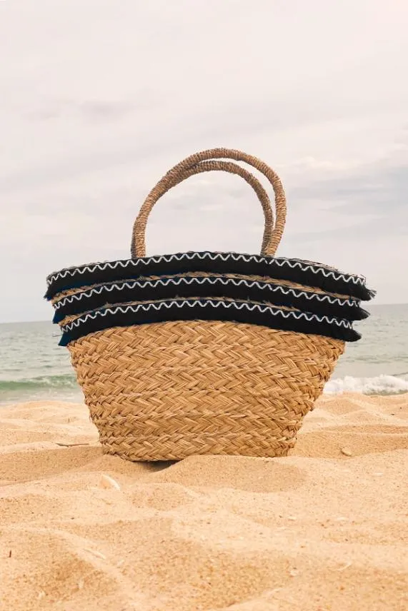 Sosandar Natural Straw Bag With Black Fringe Trim Detail Black Women Bags and Belts Sosandar Natural Straw Bag With Black Fringe Trim Detail Black Women Bags and Belts