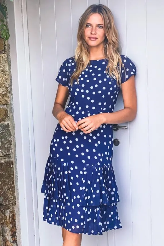 Sosandar Navy and White Polka Dot Fit and Flare Dress Navy White Women Dresses Sosandar Navy and White Polka Dot Fit and Flare Dress Navy White Women Dresses