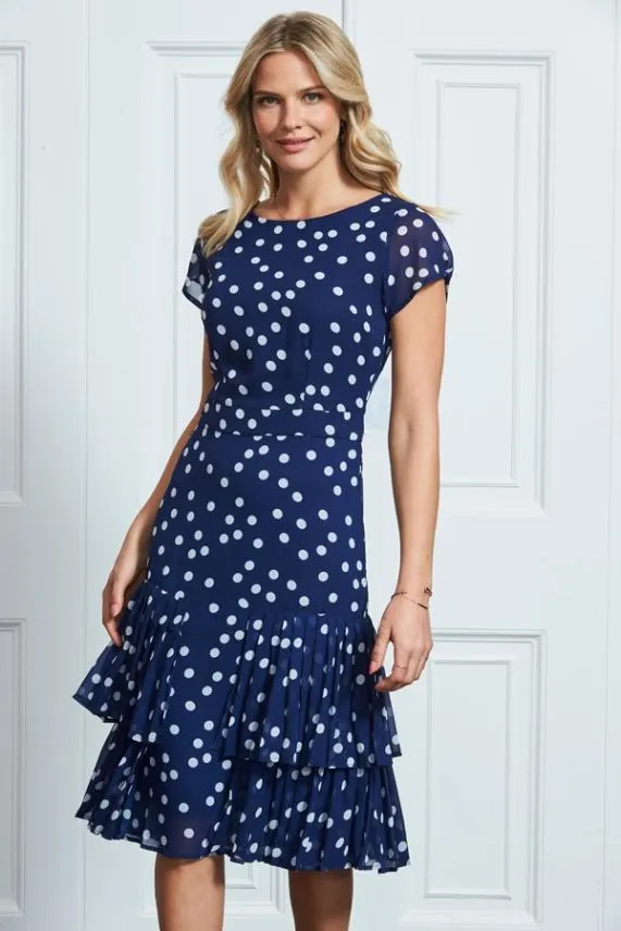 Sosandar Navy and White Polka Dot Fit and Flare Dress Navy White Women Dresses