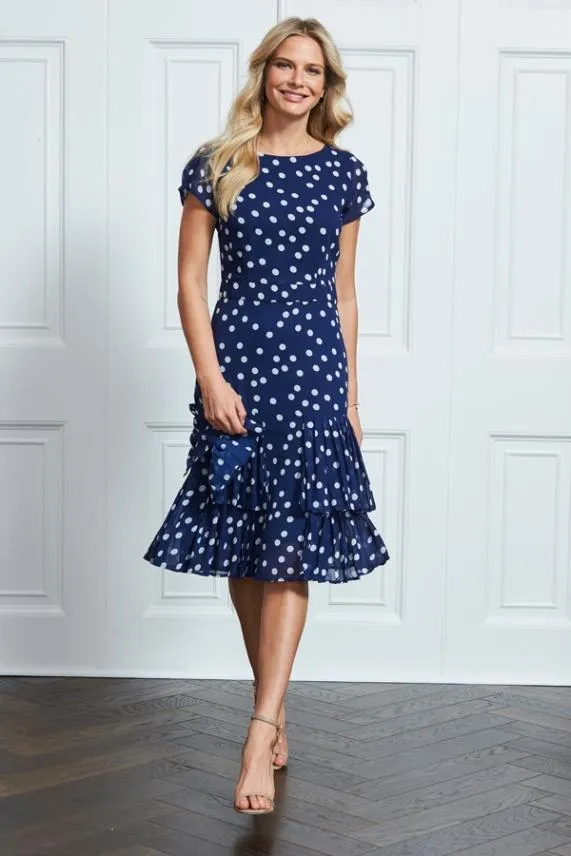 Sosandar Navy and White Polka Dot Fit and Flare Dress Navy White Women Dresses