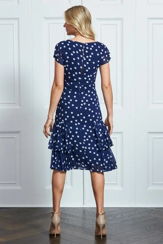 Sosandar Navy and White Polka Dot Fit and Flare Dress Navy White Women Dresses