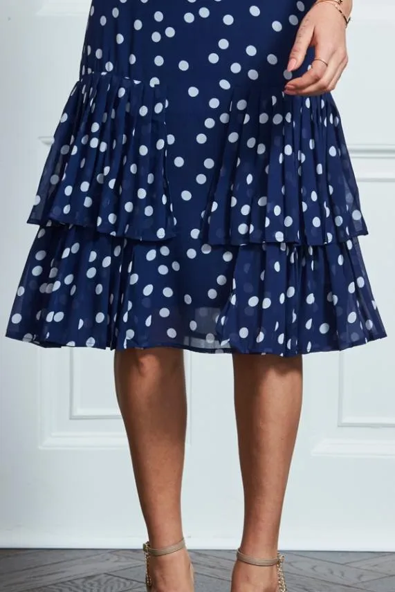 Sosandar Navy and White Polka Dot Fit and Flare Dress Navy White Women Dresses