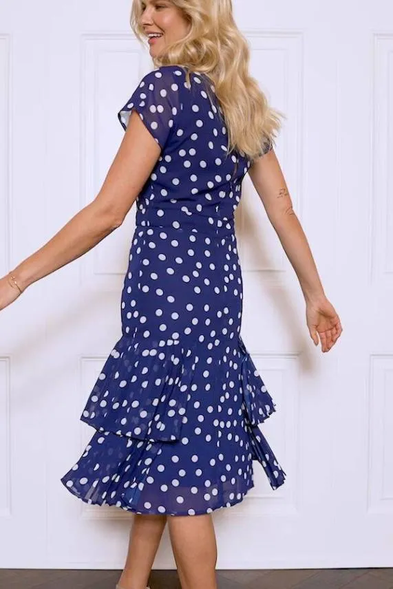 Sosandar Navy and White Polka Dot Fit and Flare Dress Navy White Women Dresses