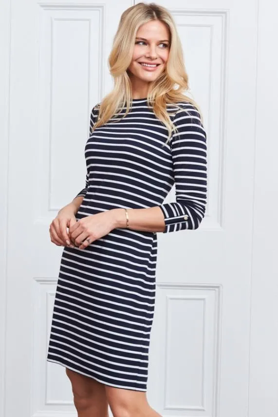 Sosandar Navy and White Stripe Jersey Shift Dress Navy White Women Dresses
