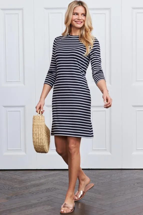 Sosandar Navy and White Stripe Jersey Shift Dress Navy White Women Dresses