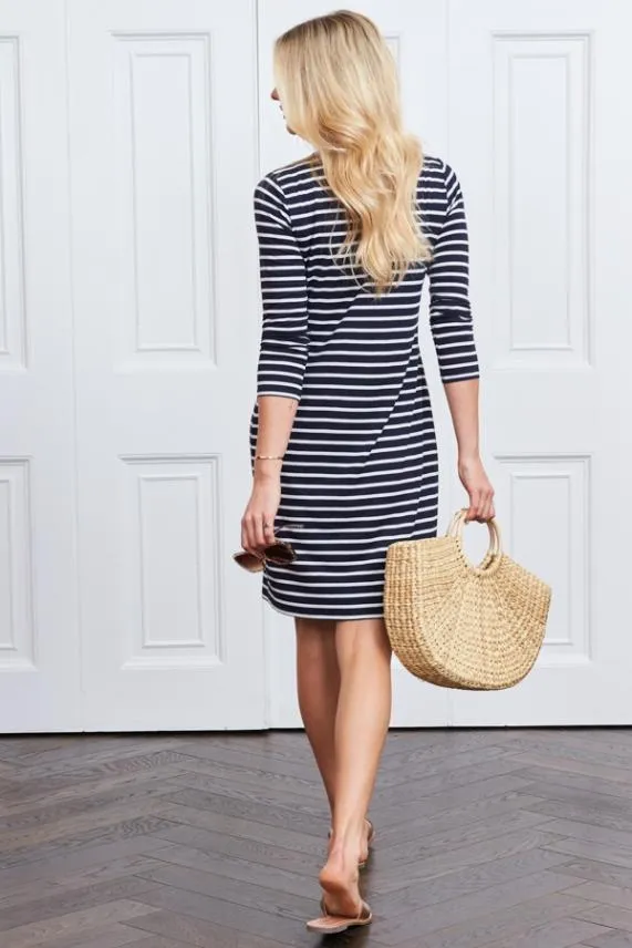 Sosandar Navy and White Stripe Jersey Shift Dress Navy White Women Dresses