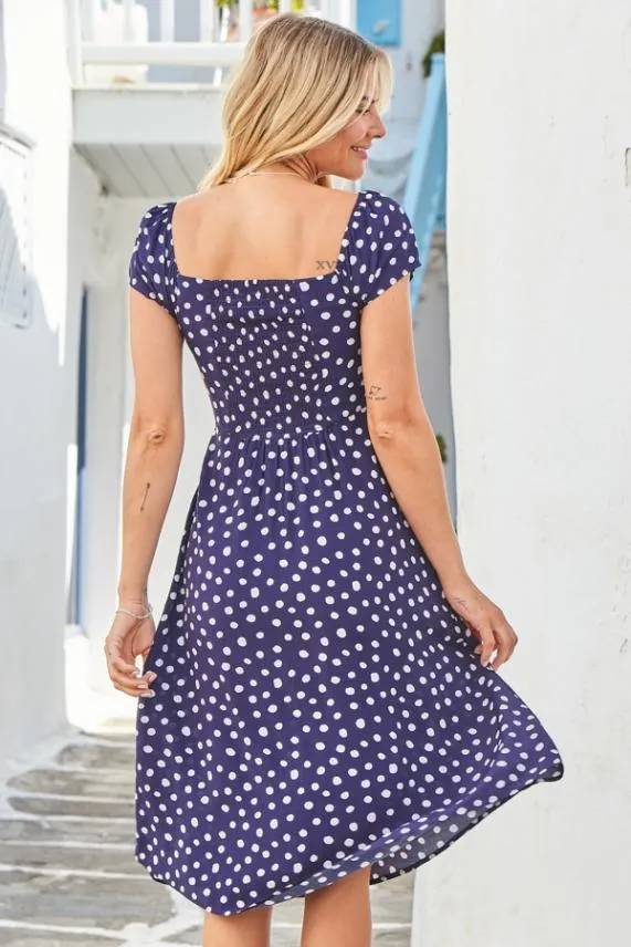 Sosandar Navy Blue and White Spot Print Sweetheart Neckline Dress Blue White Women Dresses