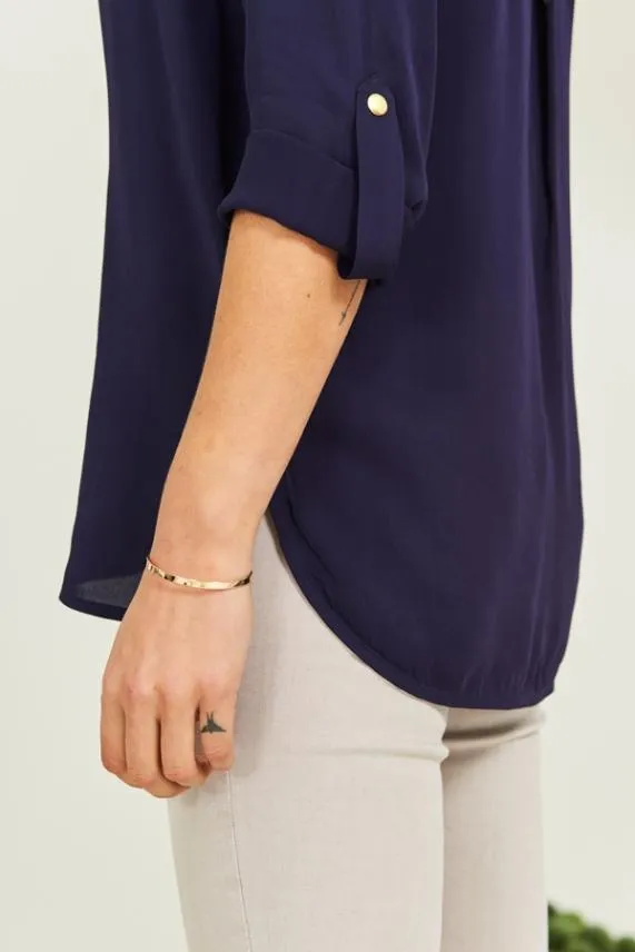 Sosandar Navy Blue Gold Zip Detail Longline Tunic Top Navy Blue Women Tops