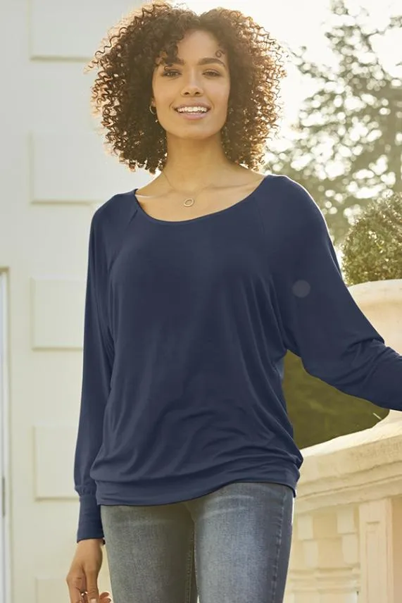 Sosandar Navy Blue Relaxed Fit Long Sleeve Top Navy Blue Women Leisurewear