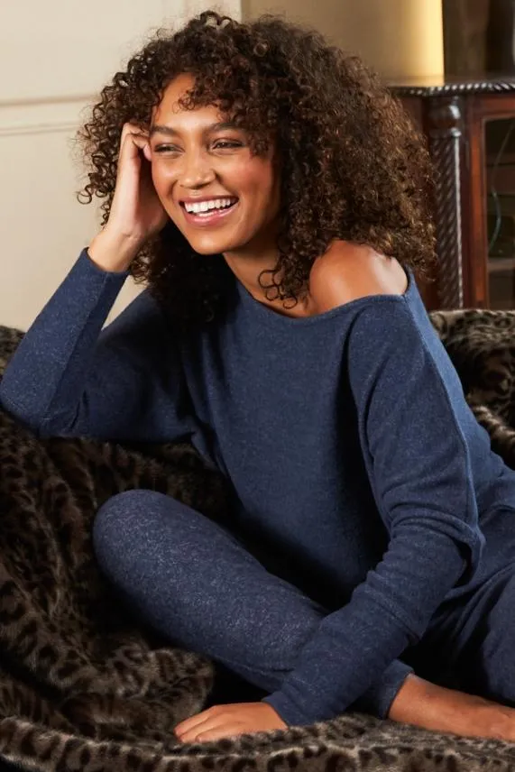Sosandar Navy Blue Super Soft Batwing Sleeve Loungewear Top Navy Blue Women Nightwear