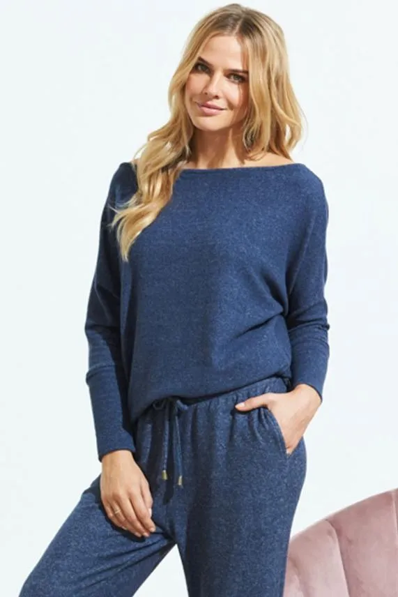 Sosandar Navy Blue Super Soft Batwing Sleeve Loungewear Top Navy Blue Women Nightwear