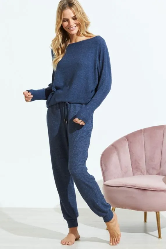 Sosandar Navy Blue Super Soft Batwing Sleeve Loungewear Top Navy Blue Women Nightwear